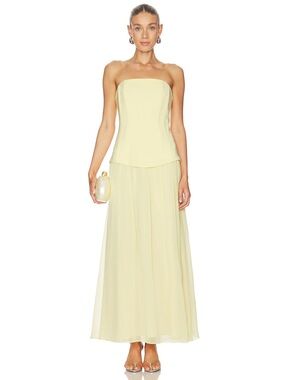 Line & Dot Strapless Fond Dress in Light Yellow